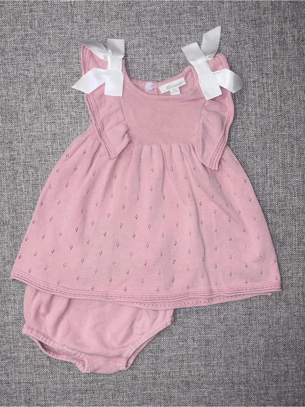Miniclasix 6m pink knit crochet dress with diaper cover VGUC